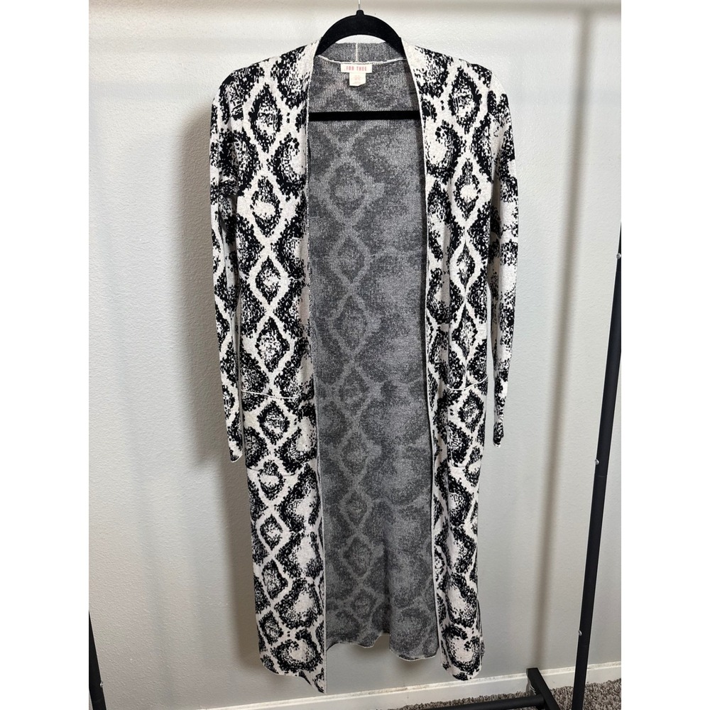 Anthropologie For Thee Black White Geometric Diamond Longline Duster Cardigan XS